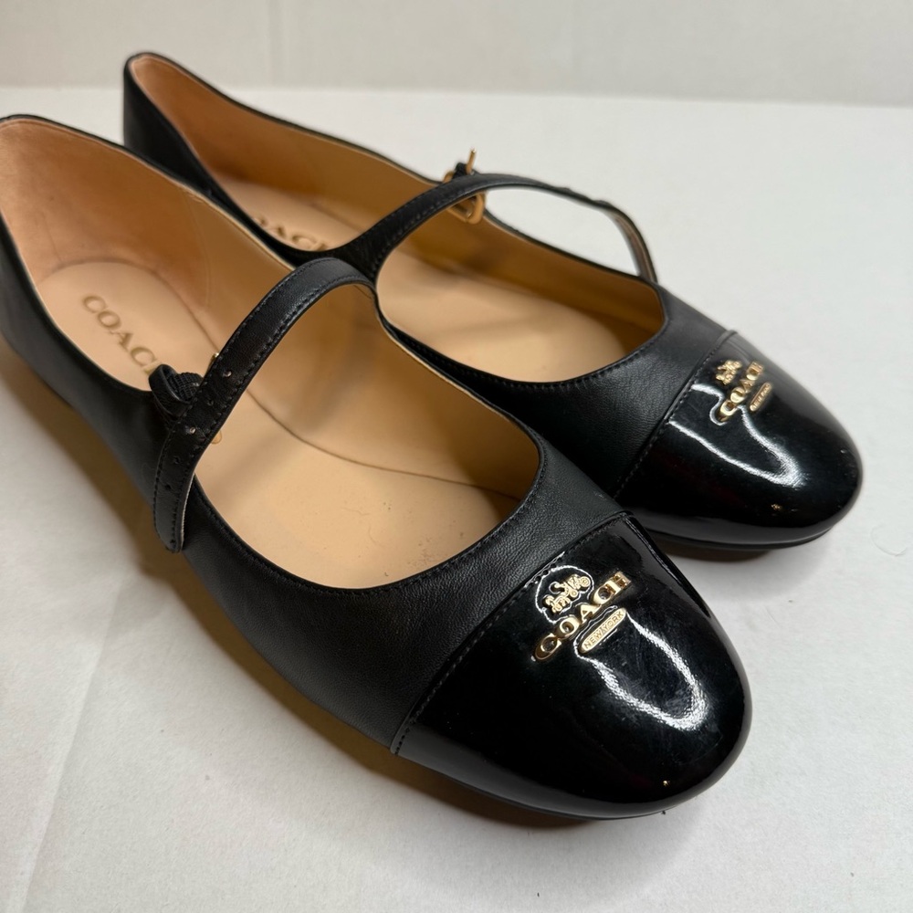 Coach Black Leather Mary Jane Flats